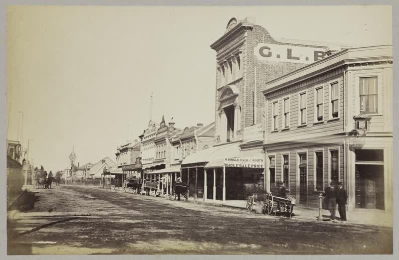 Cashel Street looking east, Christchurch, 1875