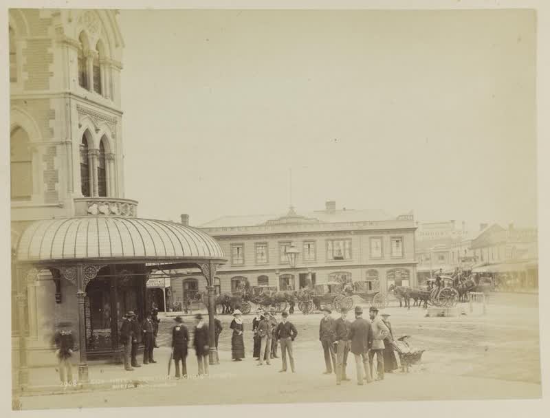 City Hotel crossing, Christchurch, 1877