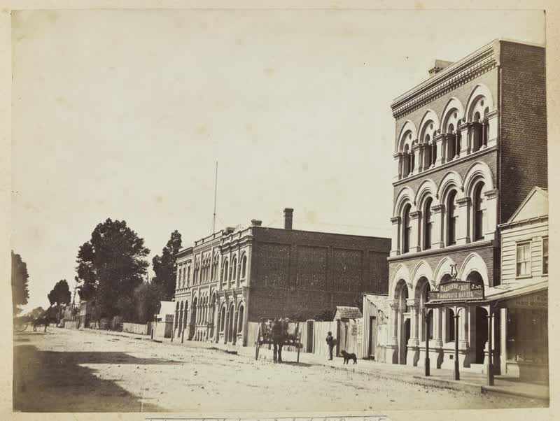 Hereford Street, Christchurch looking east, 1875