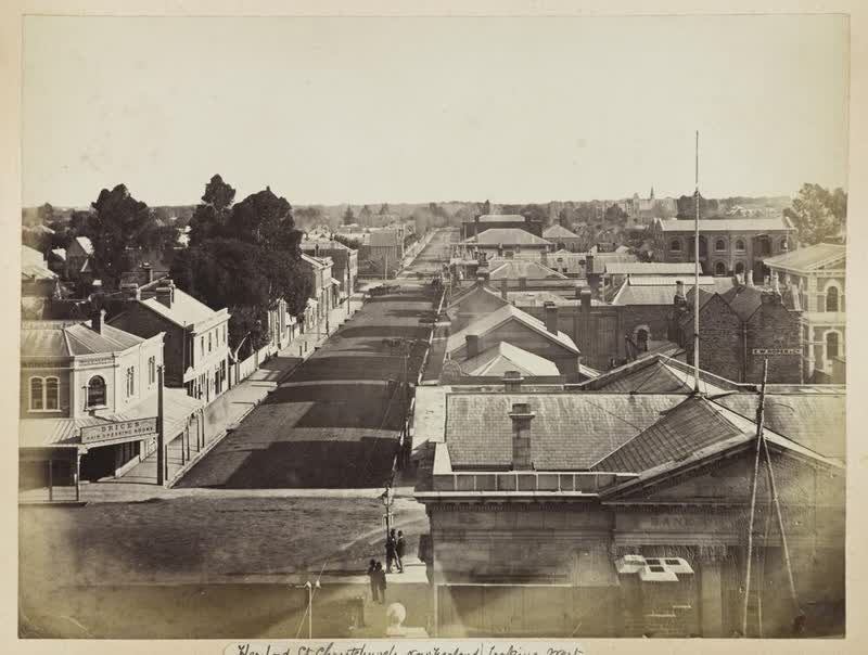 Hereford Street, Christchurch looking west, 1875