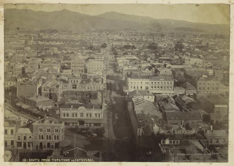 Christchurch, South from Topstone of Cathedral, 1870