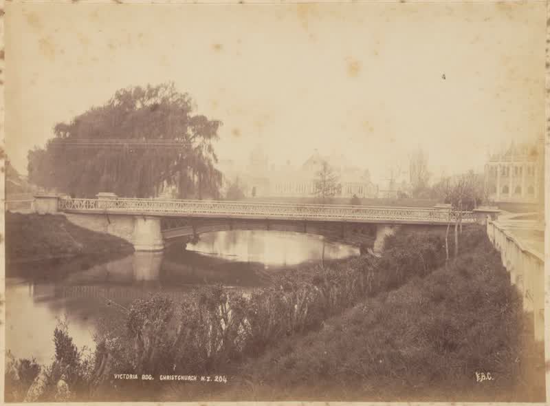 Victoria Bridge, Christchurch, NZ. From the album: New Zealand Scenery, 1884