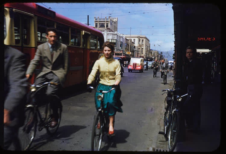 Cyclists in Christchurch, 1950