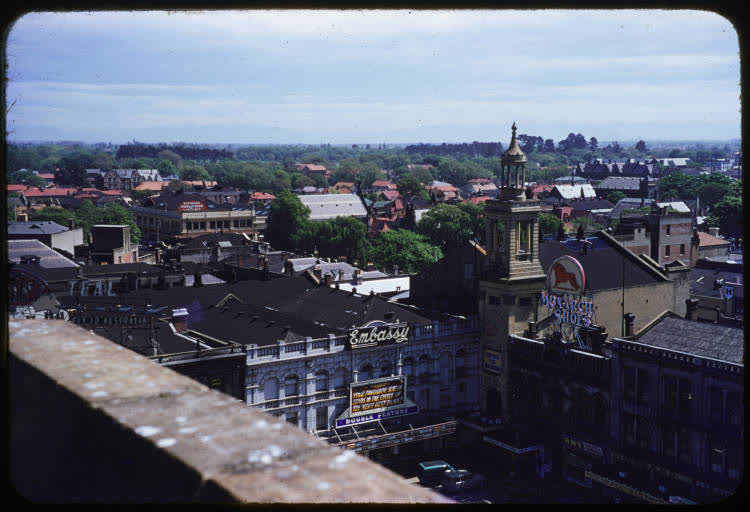 Cathedral Square, Christchurch and Southern Alps, 1950