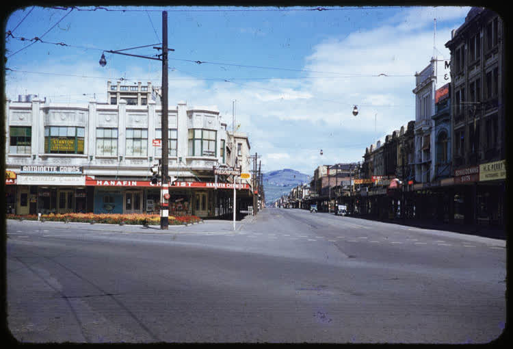 Colombo Street, Christchurch and the Cashmere Hills, 1950