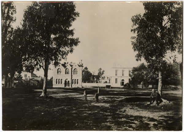 View of early Cathedral Square, 1860