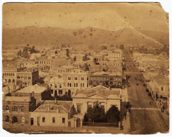 Colombo Street looking south from Cathedral Square, 1885