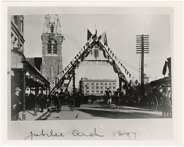 Jubilee decorations in Cathedral Square, 1897