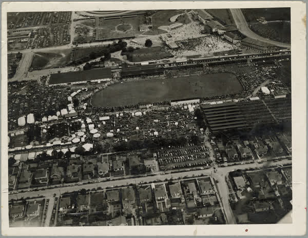 Aerial view of Addington showgrounds, 1941