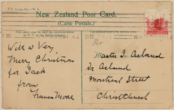 Wairua Falls, reverse of postcard, 1900