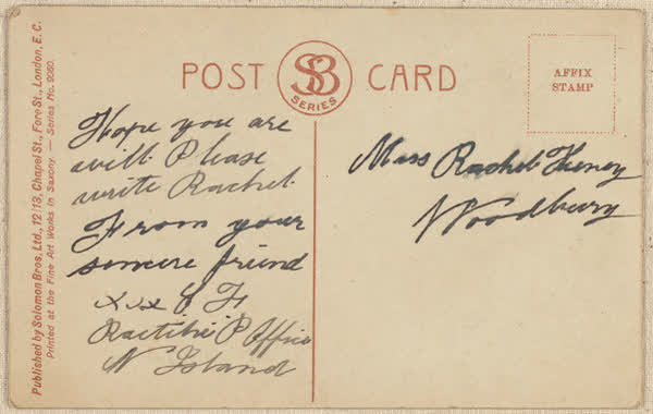 Thoughts of thee, reverse of postcard, 1900