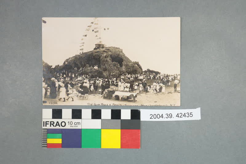 Postcard: The Cave Rock and Beach, Sumner, 1913