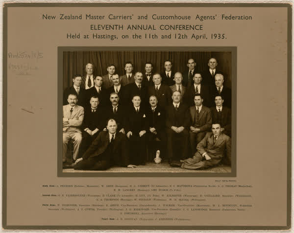 New Zealand Master Carriers' and Customhouse Agents' Federation group portrait, 1935