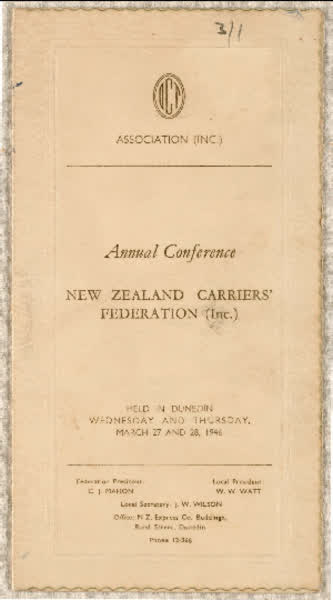 New Zealand Carriers' Federation annual conference programme, 1946