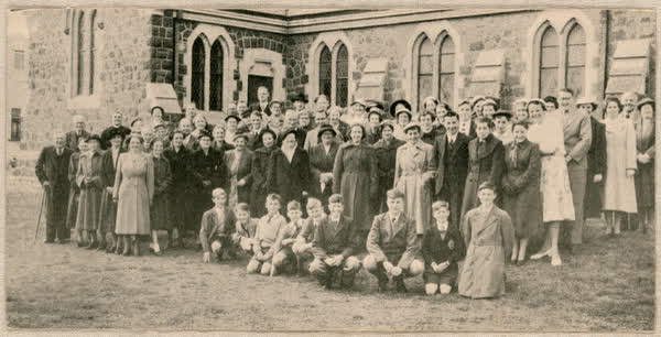 St Faith's Church with parishioners, 1950