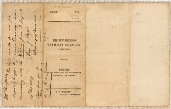 New Brighton Tramway official schedule of tolls and charges, 1887