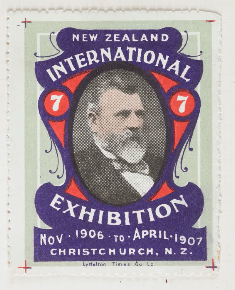 Colour trial of Christchurch Exhibition label No. 7, 1906