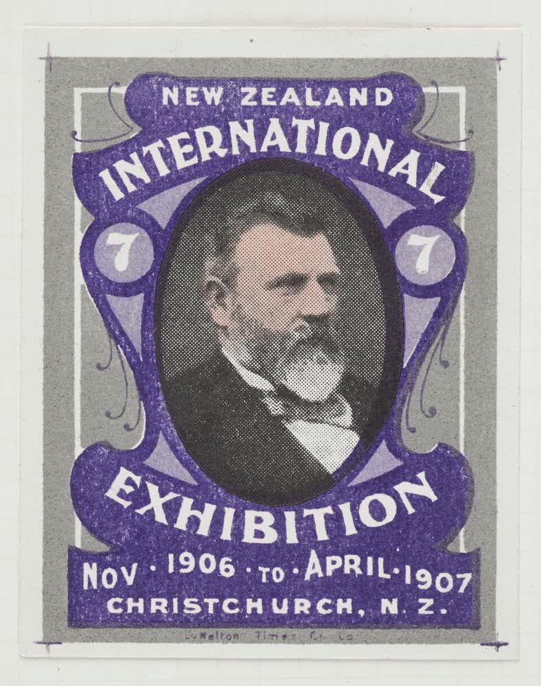 Colour trial of Christchurch Exhibition label No. 7, 1906