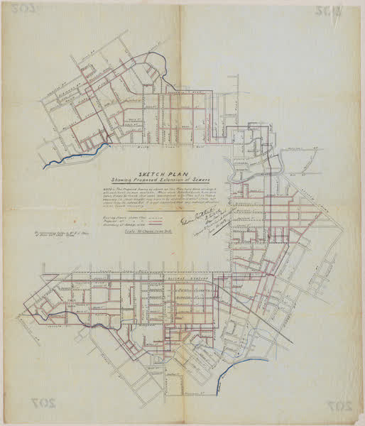 Sketch plan showing proposed extension of sewers, 1903