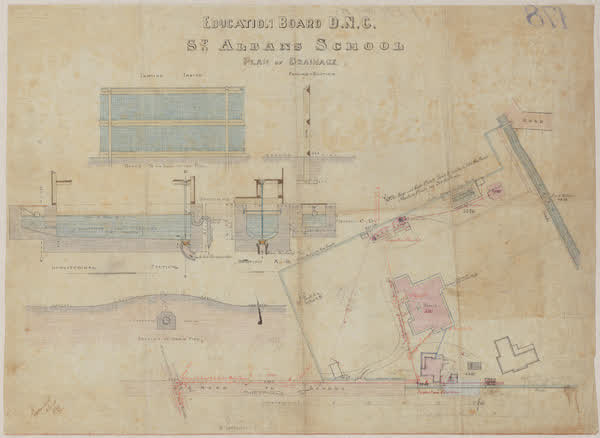 Education Board D.N.C. St Albans School. Plan of Drainage, 1883