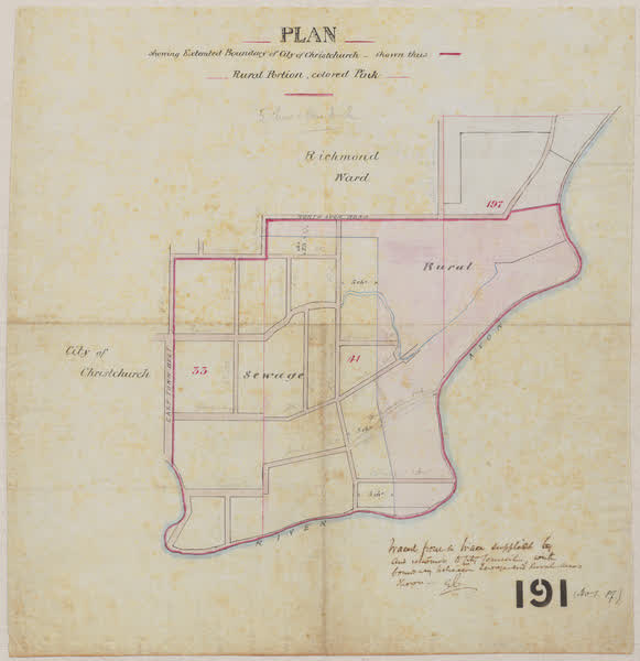 Plan showing extended boundary of City of Christchurch. Richmond Ward, 1885