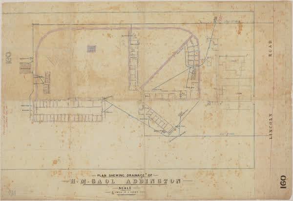 Plan shewing drainage of H. M. Gaol Addington, 1881
