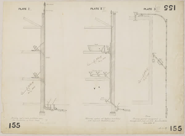 Plans for ventillation and connection to main sewer, 1884