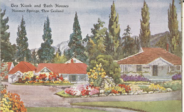 Tea Kiosk and Bath Houses, Hanmer Springs, New Zealand, 1900