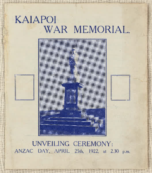 Kaiapoi War Memorial pamphlet, 1922