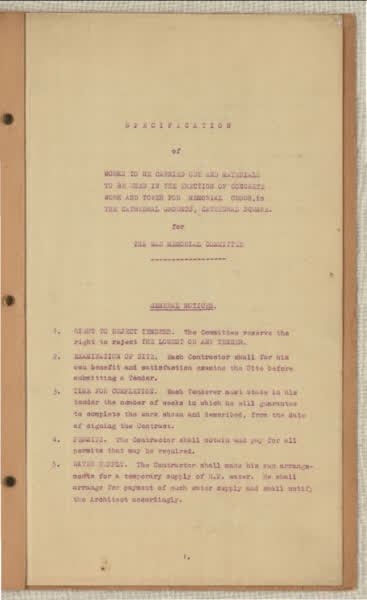 Specifications of works to be carried out, 1930