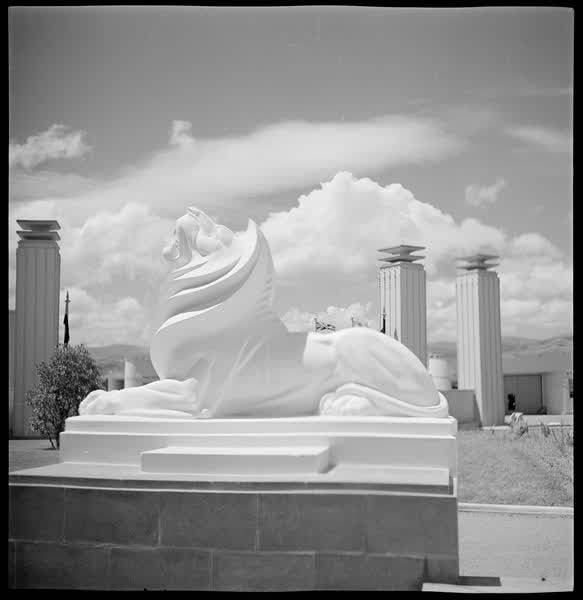 Close up of a Deco Art Lion statue, 1939