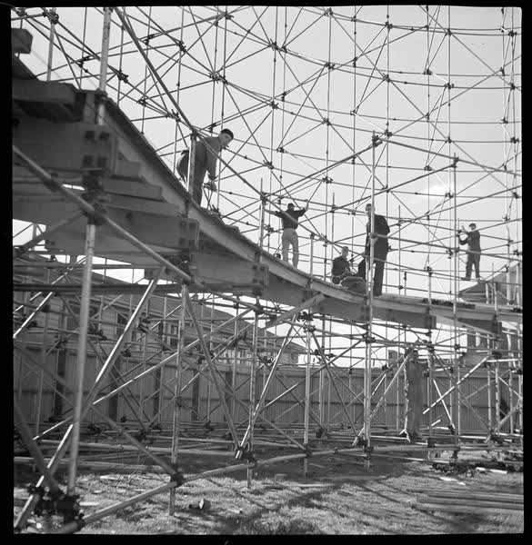Building the Playland Amusement Park roller coaster, 1939