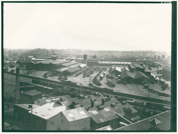 Addington railway workshop buildings, 1930