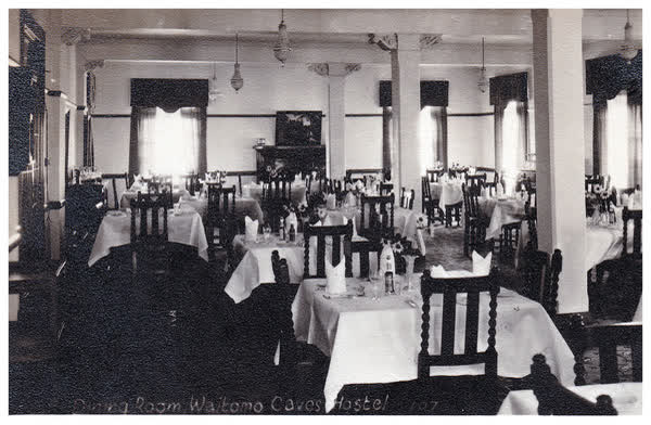 Waitomo Caves Hotel dining room, 1940