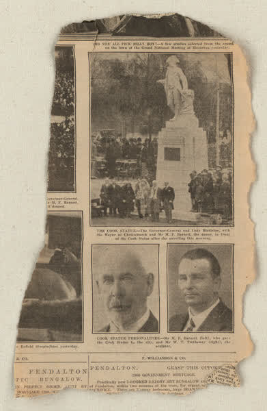 Cook statue scrapbook newspaper images, 1932