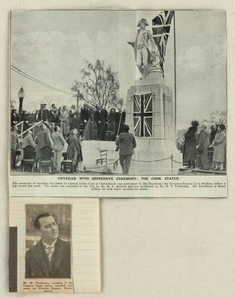 Cook statue scrapbook newspaper images, 1932