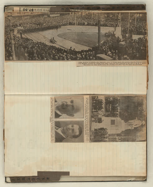 Cook statue scrapbook newspaper images, 1932