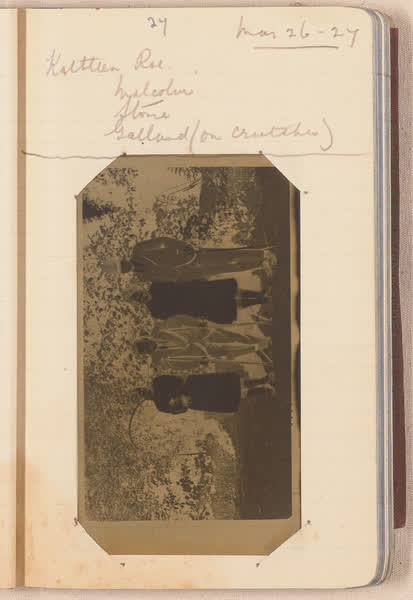 Men and women in garden [negative mounted in notebook], page 27, 1927