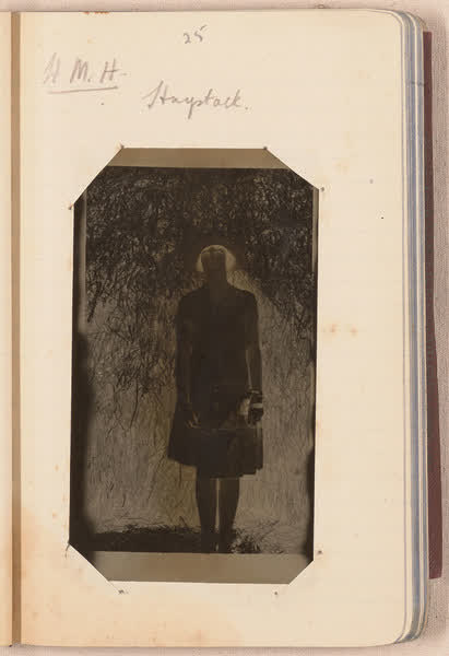 Hilda Mary Heckler, haystack [negative mounted in notebook], page 25, 1927
