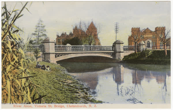 River Avon, Victoria Street bridge. Christchurch. NZ, 1900