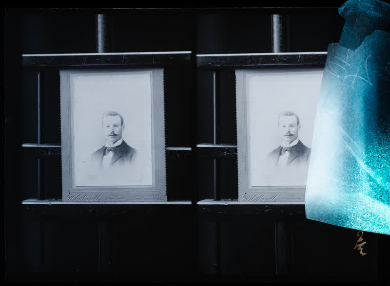 Glass Plate Negative: Mrs E Ford - man (copy, twin negative), 1918