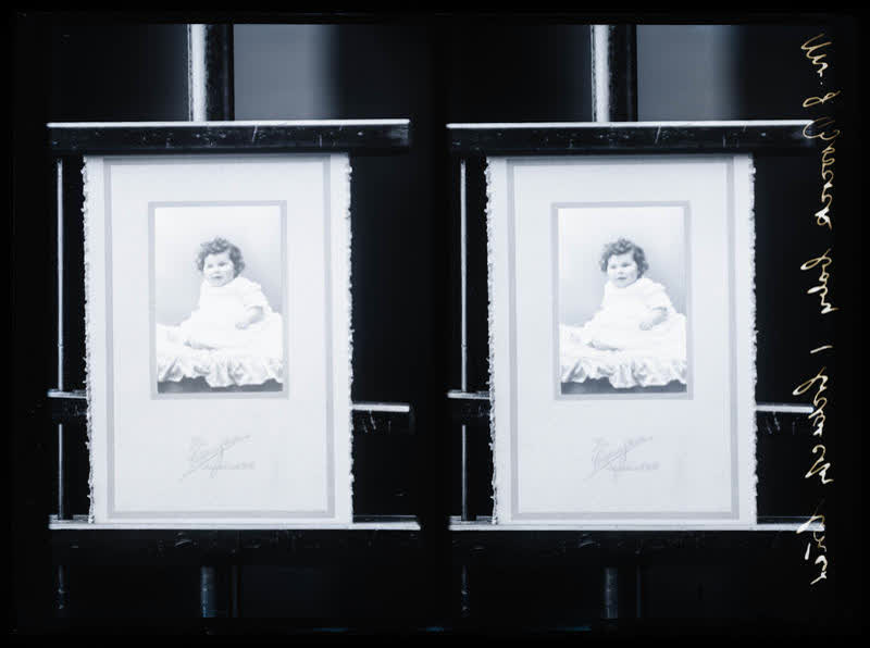 Glass Plate Negative: Mrs J Boocock's baby (locket copy, twin negative), 1916