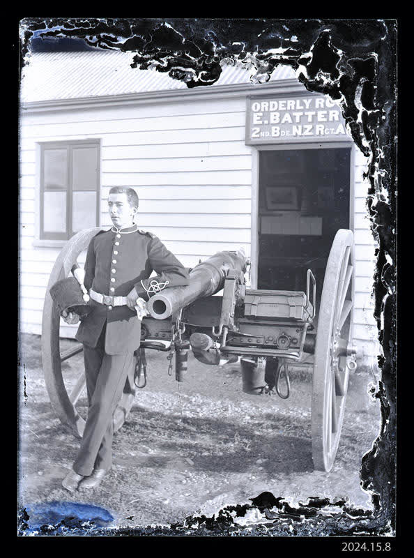 Glass Plate: Soldier with Field Gun, Christchurch, 1899