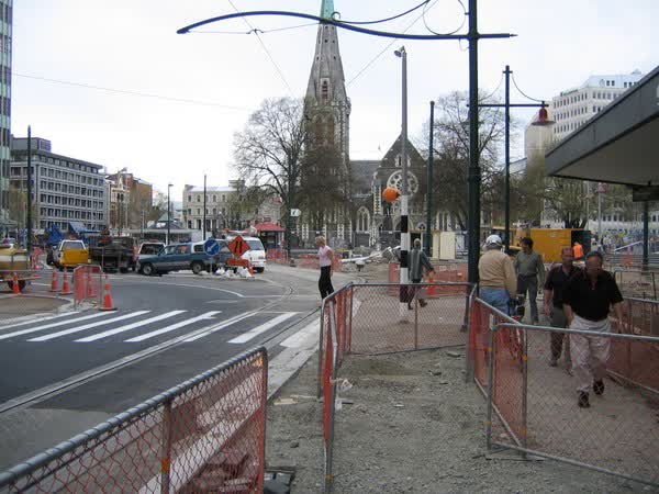 Pavement construction in Cathedral Square, 2004