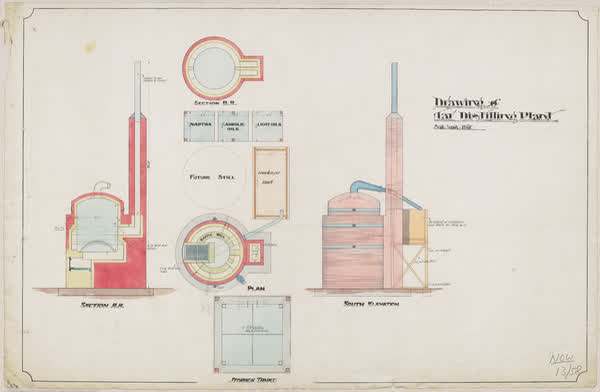 Drawing of tar distilling plant, 1914