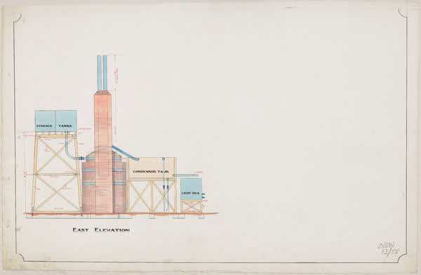 East elevation. Tar still, 1914