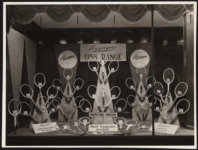 Slazenger tennis racket window display, 1938