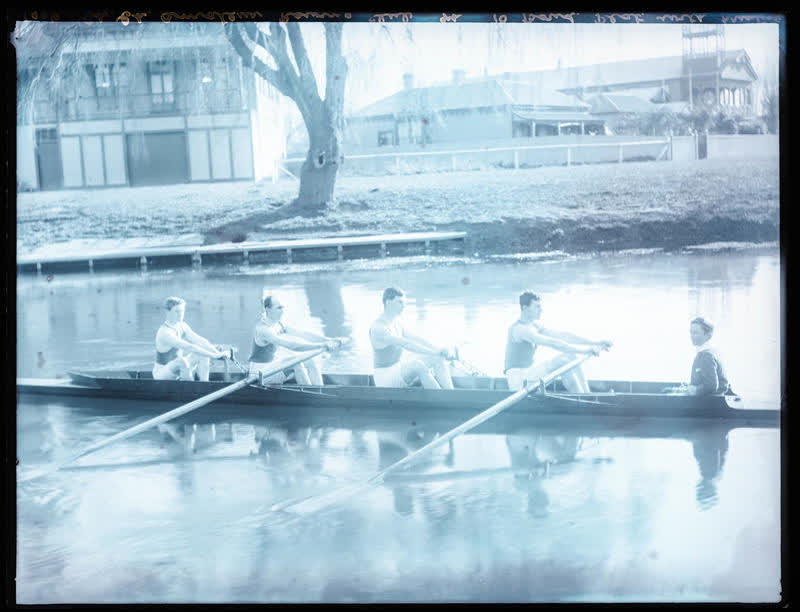 Glass Plate Negative: Four men, one child, 1906