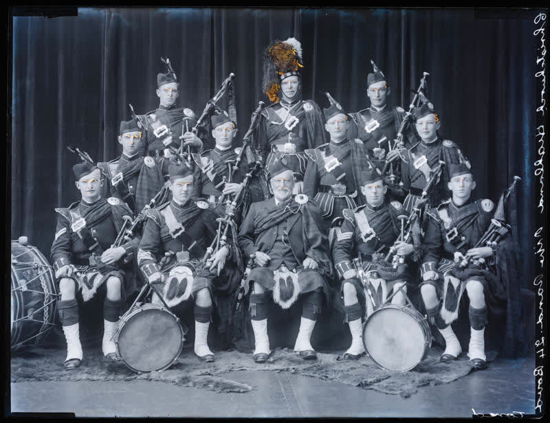 Glass Plate Negative: Christchurch Highland Pipe Band, 1917, 1917