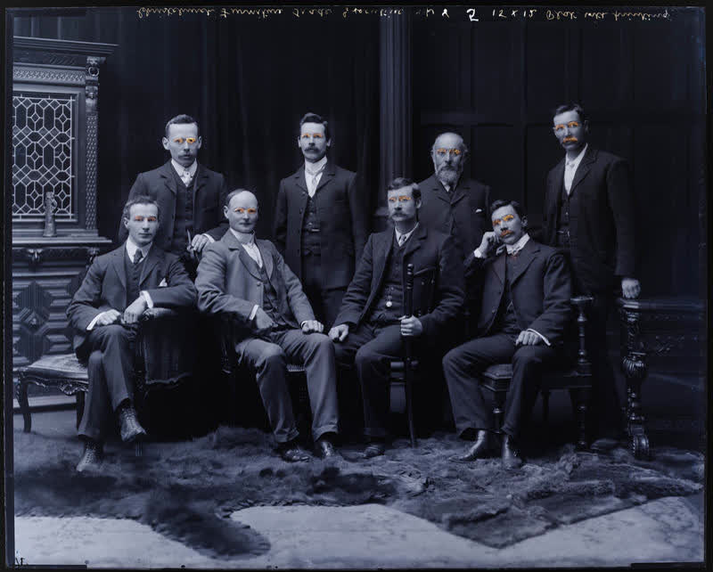 Glass Plate Negative: Eight men, 1906